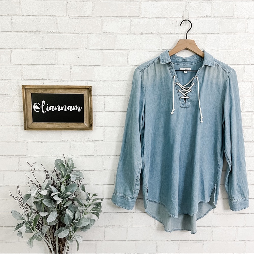 SONOMA Chambray Lace Up Front Tunic Top